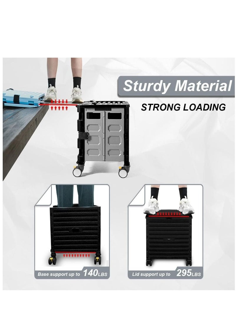 Heavy Duty Rolling Cart, Portable Shopping Handcart with Universal Wheels and Snap Design, Foldable Utility Cart for Shopping Travel Office