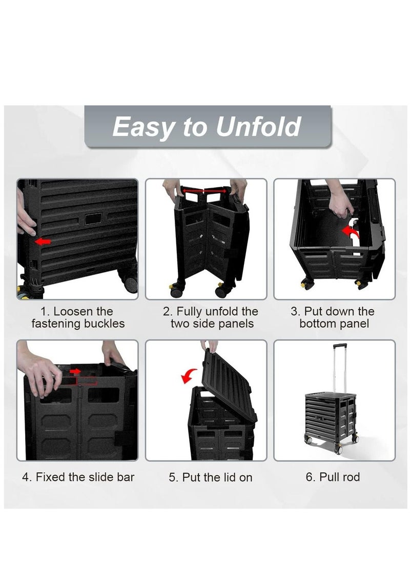 Heavy Duty Rolling Cart, Portable Shopping Handcart with Universal Wheels and Snap Design, Foldable Utility Cart for Shopping Travel Office