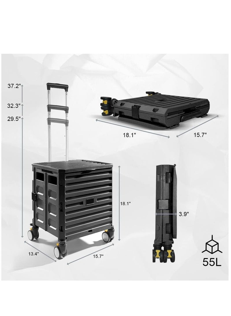 Heavy Duty Rolling Cart, Portable Shopping Handcart with Universal Wheels and Snap Design, Foldable Utility Cart for Shopping Travel Office