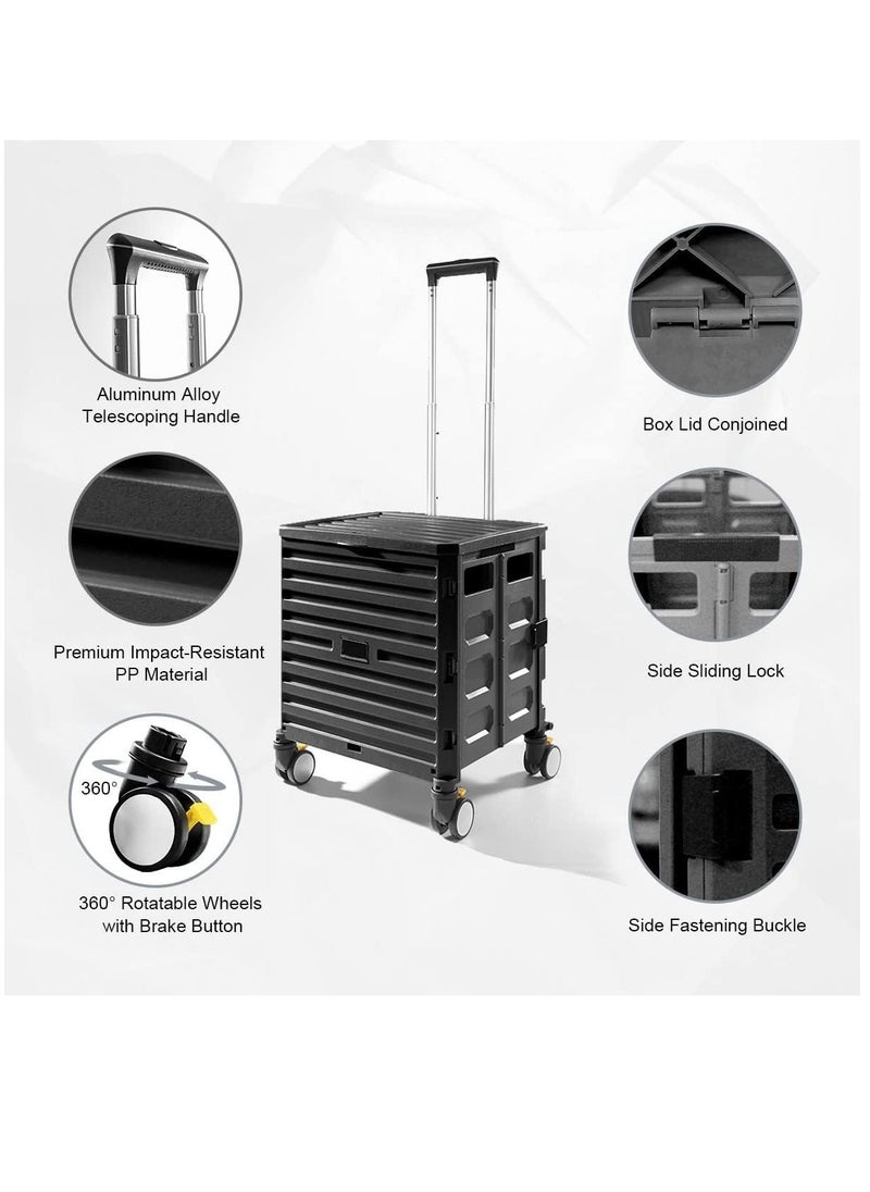 Heavy Duty Rolling Cart, Portable Shopping Handcart with Universal Wheels and Snap Design, Foldable Utility Cart for Shopping Travel Office