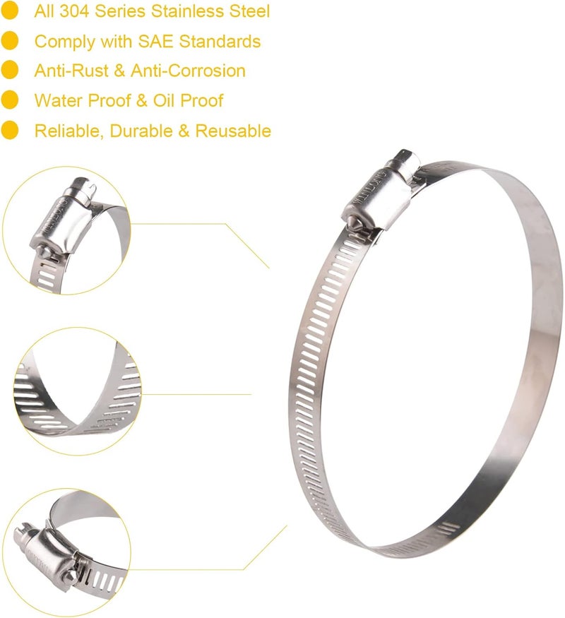 WIN-LONG 3 Inch Stainless Steel Hose Clamps, 8PK SAE 64 4'' Worm Gear Drive Hose Clamps 2 1/2’’-4 1/2’’(64-114mm) for Automotive Plumbing, 2 3/4'', 3'', 3 1/2’’, 3 3/4'' Clamps - Image 2
