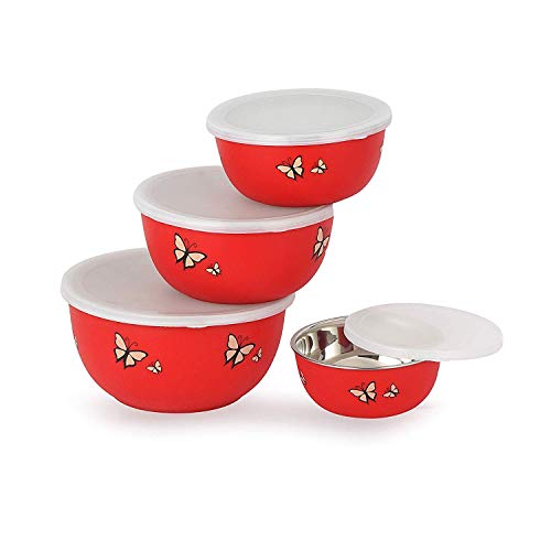 Zaib Microwave_Safe Stainless_Steel Mixing_Bowl (Red) -Sat of 4 (2000ml,1250ml,750ml,500ml,) Butterfly Print - Image 5