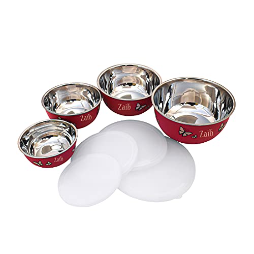 Zaib Microwave_Safe Stainless_Steel Mixing_Bowl (Red) -Sat of 4 (2000ml,1250ml,750ml,500ml,) Butterfly Print - Image 3