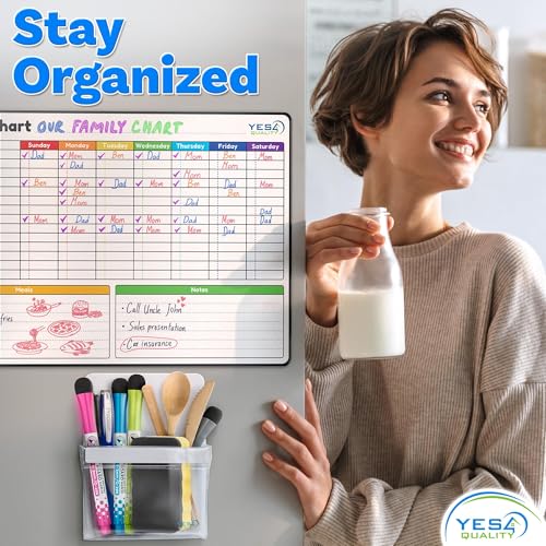 YES4QUALITY Magnetic Pen Holder for Refrigerator with Strong Magnetic Back, Dry Erase Marker Holder Ideal for Whiteboard & Fridge, Clear & White Pencil Cup - Image 2