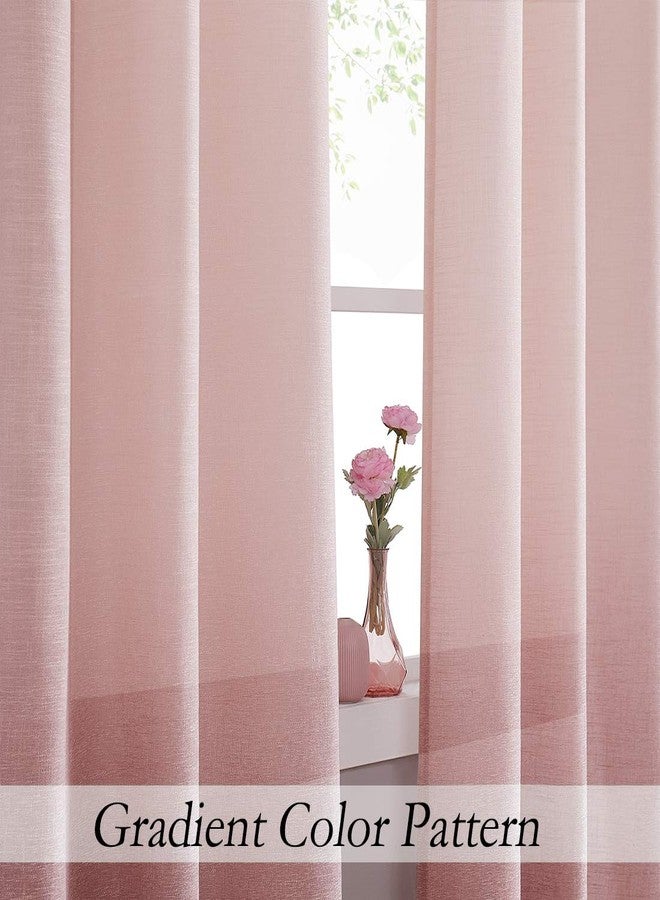 Central Park Ombre Semi Sheer Window Curtain Linen Gradient Print on Rayon Blend Fabric Backtab Rod Pocket Drapery Treatments for Living Room/Bedroom, Cream White to Pink, 50" x 63", Set of 2 - Image 2