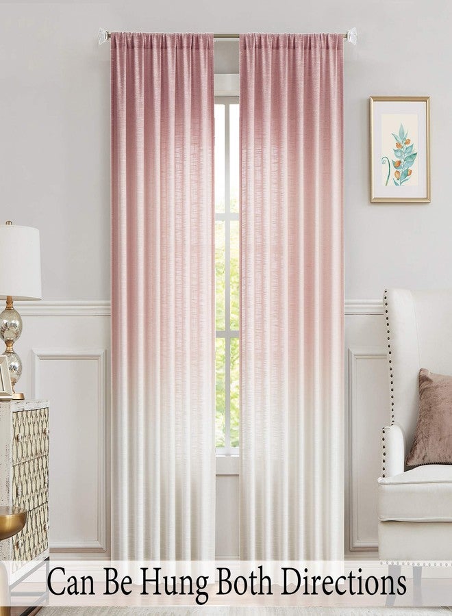 Central Park Ombre Semi Sheer Window Curtain Linen Gradient Print on Rayon Blend Fabric Backtab Rod Pocket Drapery Treatments for Living Room/Bedroom, Cream White to Pink, 50" x 63", Set of 2 - Image 4
