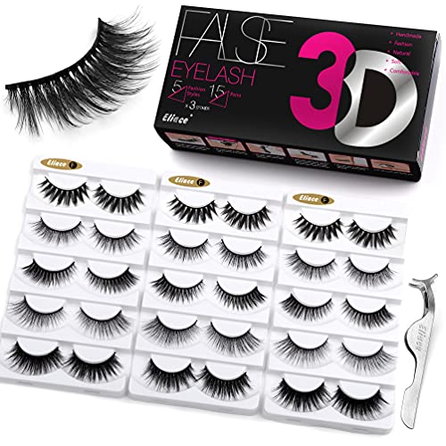 Eliace 3D Mink Lashes Natural Look 5 Mixed Styles 15 Pairs Fake Eyelashes Bulk Pack Handmade Luxurious Volume Fluffy Natural Eyelashes Comfortable and Soft Strip False Eye lashes for Women - Image 1