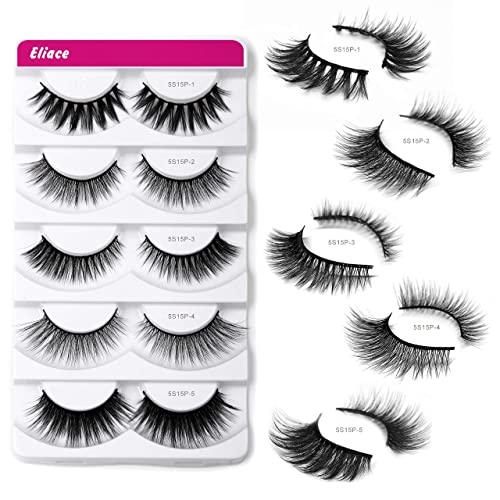Eliace 3D Mink Lashes Natural Look 5 Mixed Styles 15 Pairs Fake Eyelashes Bulk Pack Handmade Luxurious Volume Fluffy Natural Eyelashes Comfortable and Soft Strip False Eye lashes for Women - Image 4