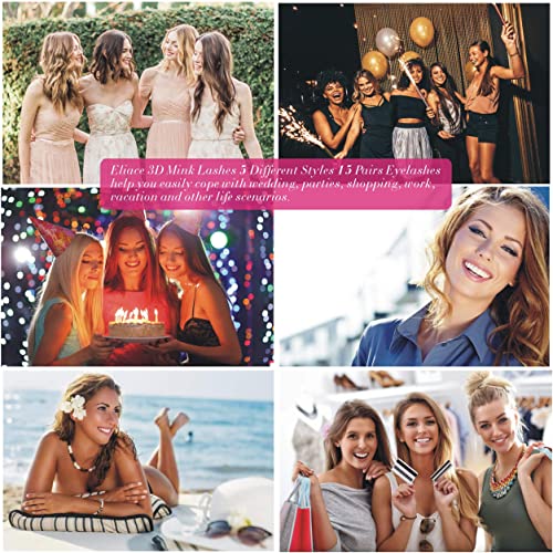 Eliace 3D Mink Lashes Natural Look 5 Mixed Styles 15 Pairs Fake Eyelashes Bulk Pack Handmade Luxurious Volume Fluffy Natural Eyelashes Comfortable and Soft Strip False Eye lashes for Women - Image 5