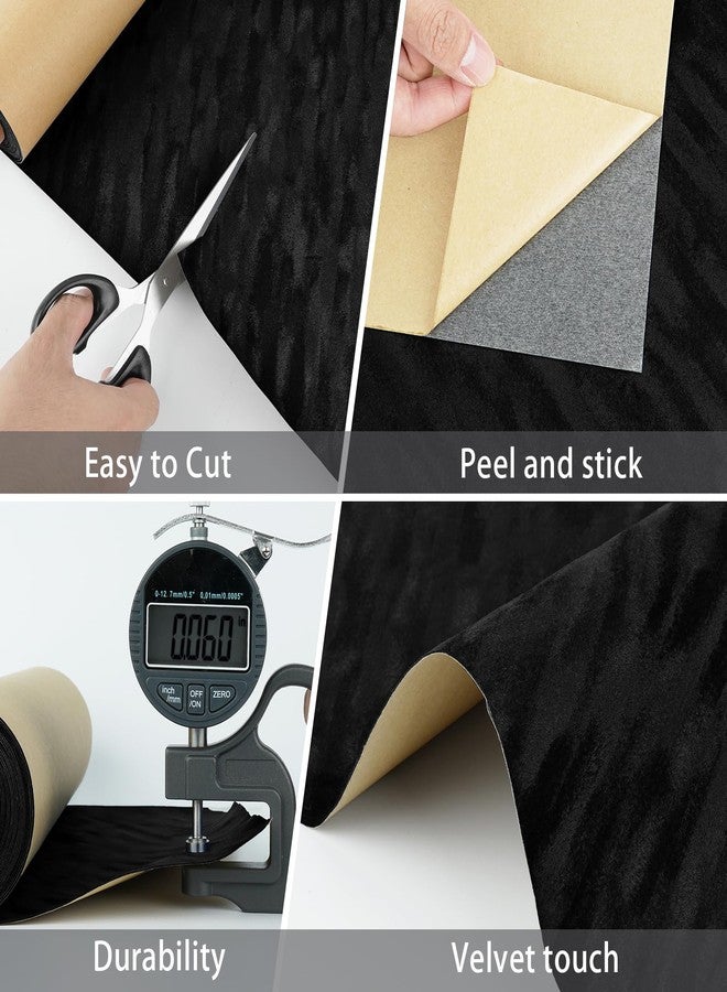 WESTICK Black Self Adhesive Velvet Flocking Drawer Liner for Cabinet Dresser Soft Velvet Fabric Contact Paper Textured Felt Flocked Wallpaper Peel and Stick for Crafts Shelf Liner Felt Roll 12"X80" - Image 2