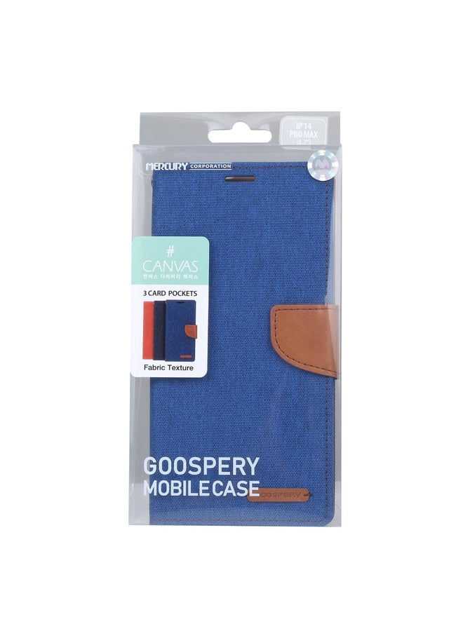 HuHa Case Cover For iPhone 14 Pro Max GOOSPERY CANVAS DIARY Canvas Texture Flip Leather Phone Case (Blue)  - Image 4