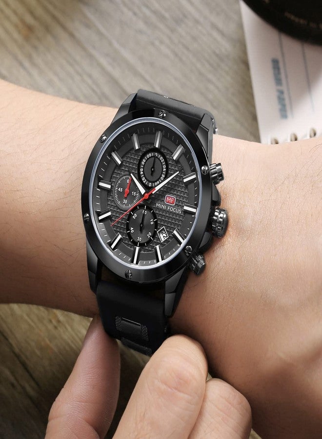 MF MINI FOCUS Mens Watch Casual Sports Watches (Chronograph/Waterproof/Luminous/Calendar) Silicon Band Fashion Quartz Watch for Men (All-Black) - Image 3