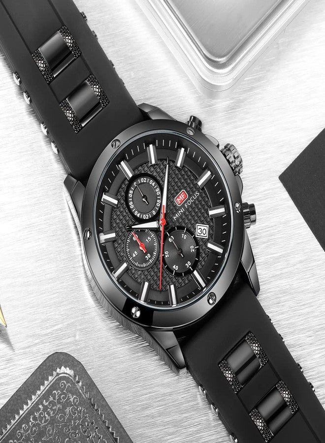 MF MINI FOCUS Mens Watch Casual Sports Watches (Chronograph/Waterproof/Luminous/Calendar) Silicon Band Fashion Quartz Watch for Men (All-Black) - Image 2
