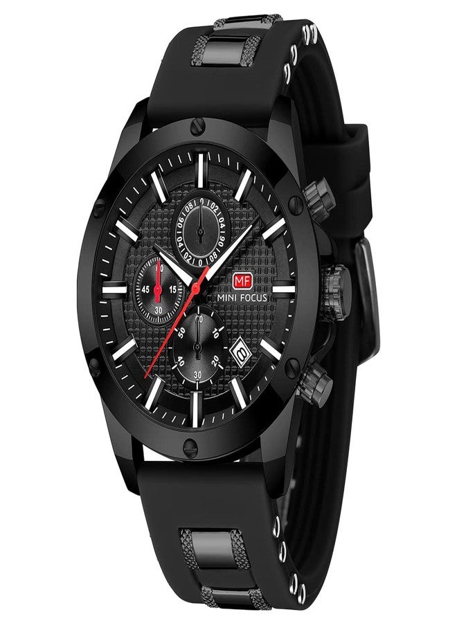 MF MINI FOCUS Mens Watch Casual Sports Watches (Chronograph/Waterproof/Luminous/Calendar) Silicon Band Fashion Quartz Watch for Men (All-Black) - Image 1