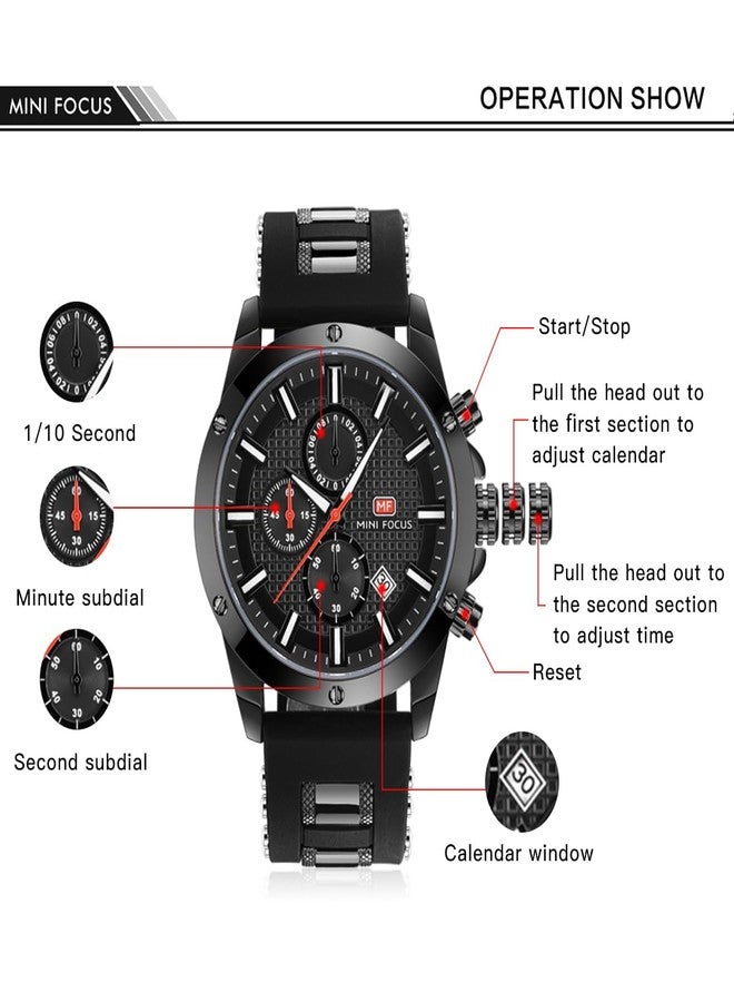 MF MINI FOCUS Mens Watch Casual Sports Watches (Chronograph/Waterproof/Luminous/Calendar) Silicon Band Fashion Quartz Watch for Men (All-Black) - Image 5