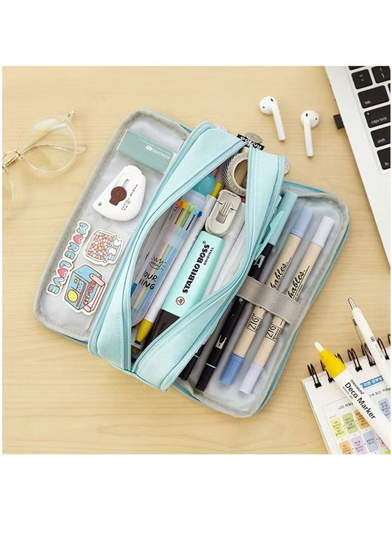 سبيشال مقلمة ذات سعة كبيرة، مقلمة بثلاث حجرات، مناسبة للمراهقين في المدارس، البنات، الأولاد، وحقيبة قرطاسية للنساء، حقيبة تخزين مريحة، حقيبة تخزين للسفر في الهواء الطلق - أزرق - Image 3