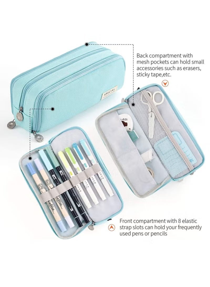 سبيشال مقلمة ذات سعة كبيرة، مقلمة بثلاث حجرات، مناسبة للمراهقين في المدارس، البنات، الأولاد، وحقيبة قرطاسية للنساء، حقيبة تخزين مريحة، حقيبة تخزين للسفر في الهواء الطلق - أزرق - Image 5