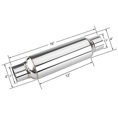 LCGP 2.5" inlet & outlet Universal Resonator, 16" Long Performance Muffler, Weld- On, Straight Through Design, Deep Tone - Image 2