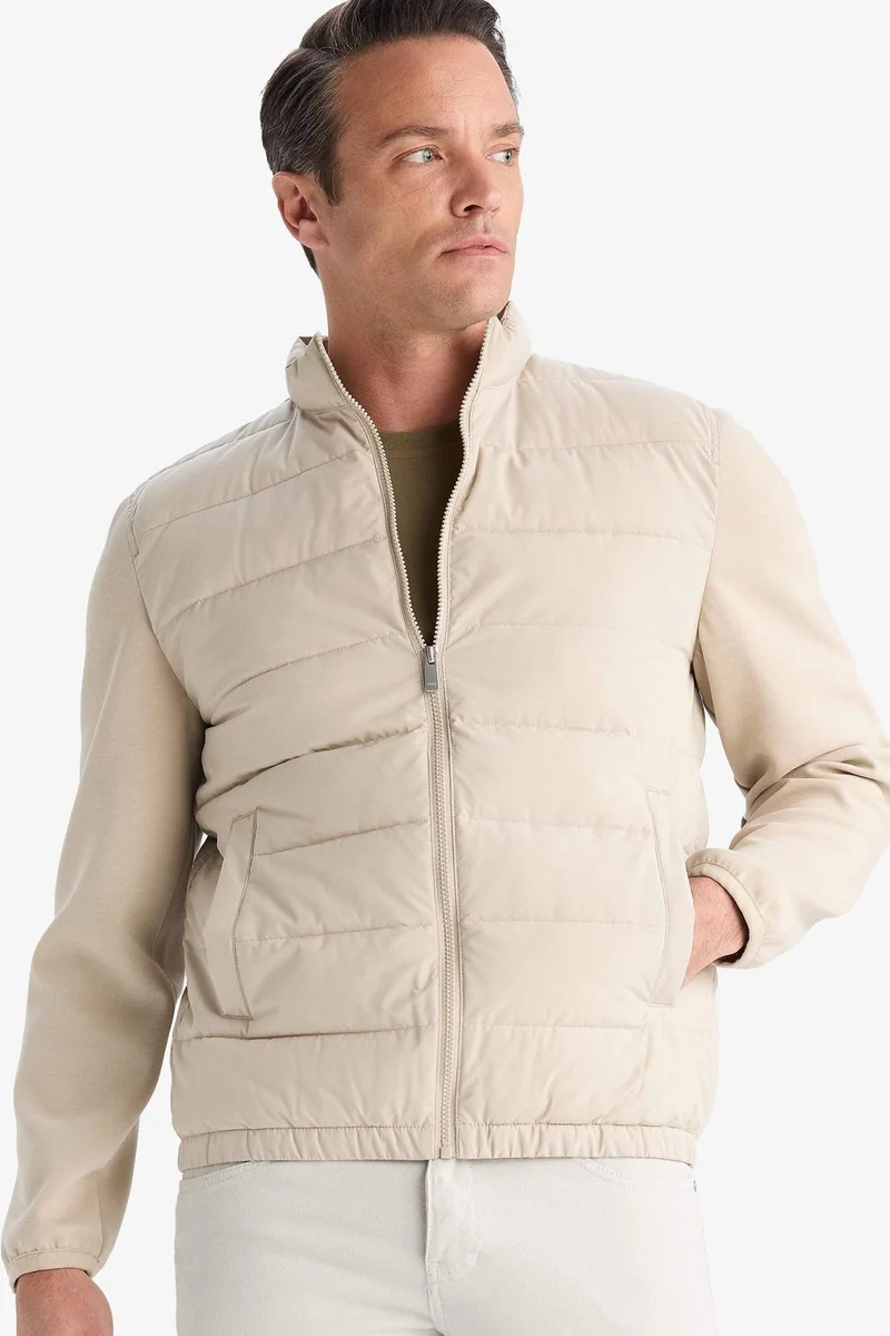 Defacto  Slim Fit Waterproof High Neck Zippered Puffer Jacket for Men | Best Price UAE