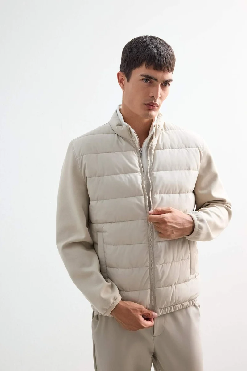 Defacto  Slim Fit Waterproof High Neck Zippered Puffer Jacket for Men | Best Price UAE