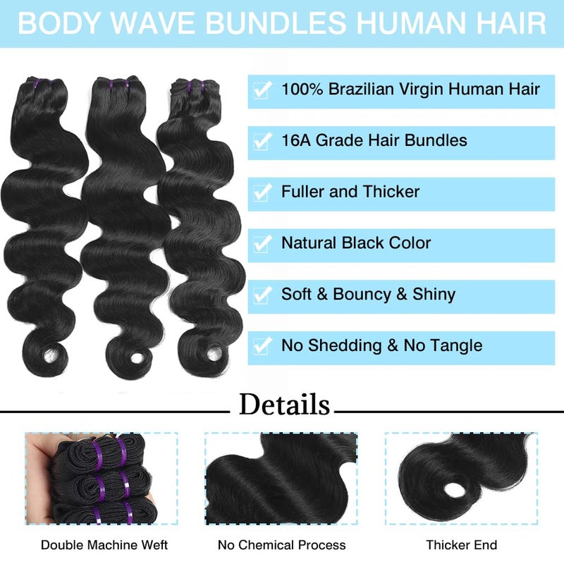 Beautymoon Body Wave Bundles 18 20 22 Inch 100% Unprocessed Brazilian Raw 3 Bundles Human Hair 16A Grade Body Wave Human Hair Bundles Remy Virgin Hair Extensions for Women - Image 2