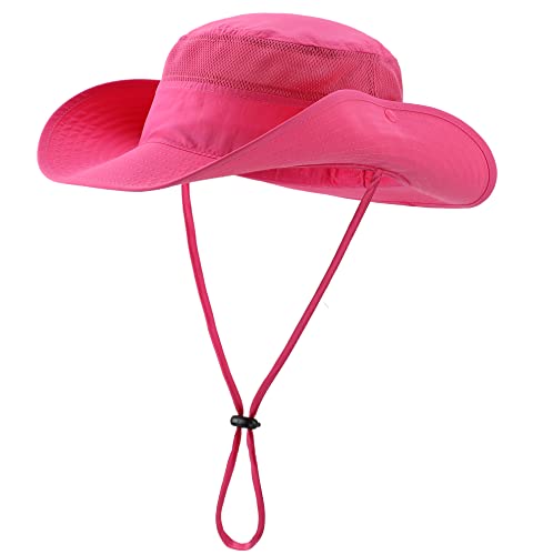 Connectyle قبعة شمسية شبكية خارجية من كونكتايل بحافة عريضة لحماية من الشمس قبعة صيفية للصيد والصيد والتنزه والبستنة باللون الوردي الأحمر - Image 2