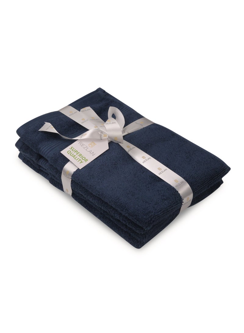 REZLAN UAE REZLAN Premium 4-Piece Hand Towel Set - 100% Cotton (40×60 cm/16×24 in) - Soft & Absorbent - NAVY  - Image 5