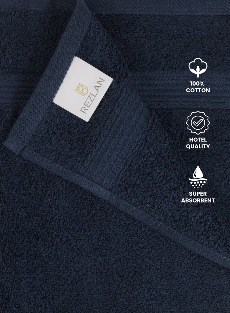 REZLAN UAE REZLAN Premium 4-Piece Hand Towel Set - 100% Cotton (40×60 cm/16×24 in) - Soft & Absorbent - NAVY  - Image 4