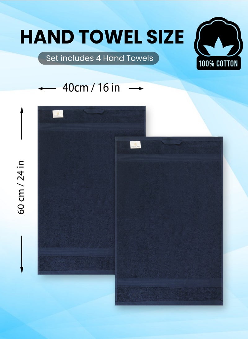 REZLAN UAE REZLAN Premium 4-Piece Hand Towel Set - 100% Cotton (40×60 cm/16×24 in) - Soft & Absorbent - NAVY  - Image 3