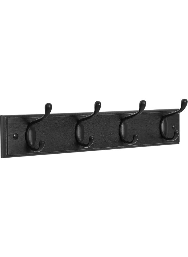 SONGMICS Wall-Mounted Coat Rack, Hook Rack, 4 Dual Metal Hooks, for Coats, Bags, Keys, in The Entryway, Bedroom, Living Room, Black - Image 1