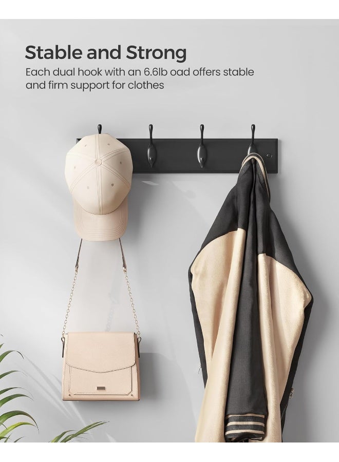 SONGMICS Wall-Mounted Coat Rack, Hook Rack, 4 Dual Metal Hooks, for Coats, Bags, Keys, in The Entryway, Bedroom, Living Room, Black - Image 5