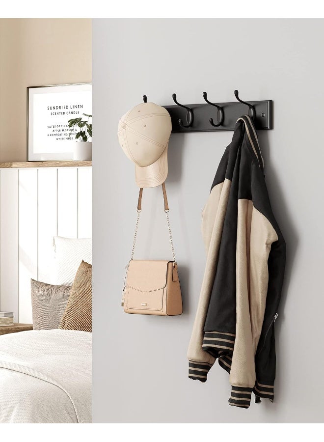 SONGMICS Wall-Mounted Coat Rack, Hook Rack, 4 Dual Metal Hooks, for Coats, Bags, Keys, in The Entryway, Bedroom, Living Room, Black - Image 3