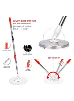Vitacelli Spin Mop Stainless Steel With Bucket 360 Degree Rotating Red/Black 45x25x22centimeter  - Image 2