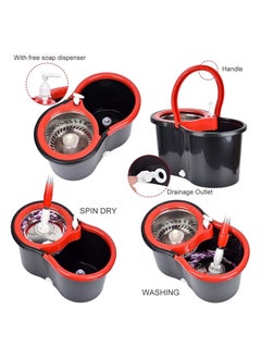 Vitacelli Spin Mop Stainless Steel With Bucket 360 Degree Rotating Red/Black 45x25x22centimeter  - Image 5