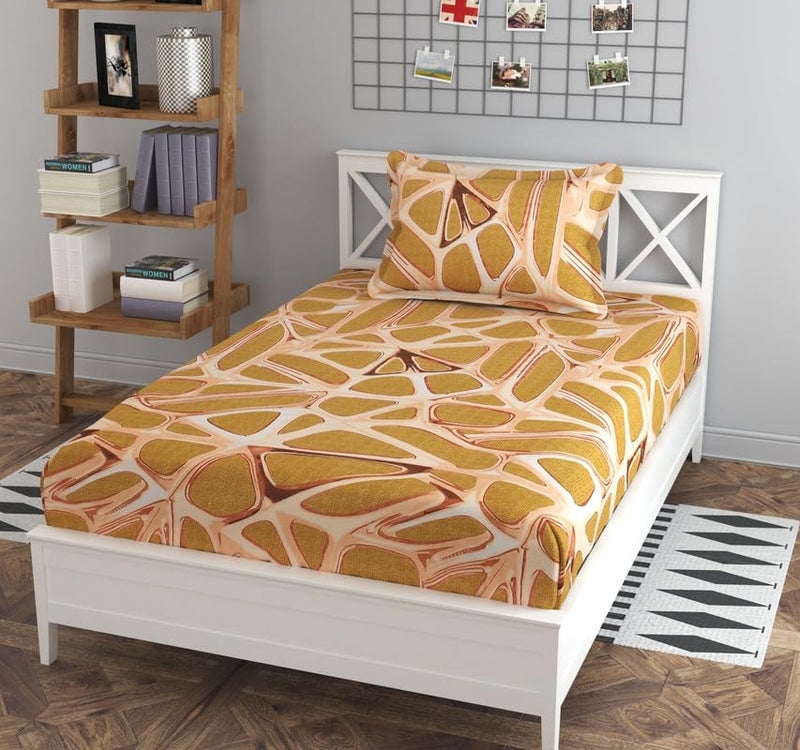 CLICKCART Glace Cotton Prime Collection Ultrasoft Skin Friendly Printed Flat Single Bedsheet with 1 Pillow Cover 60 x 90 Inch Coffee Prism Safari Single1  - Image 1