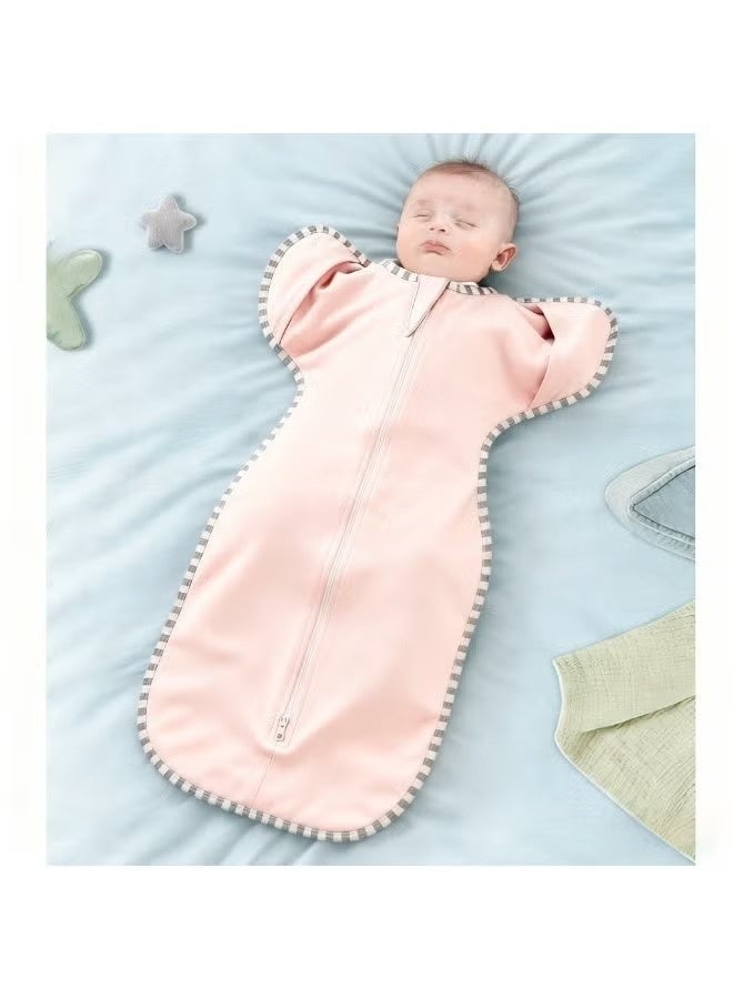 شراء جوي لفافة قماط للأطفال مقاس S، كيس نوم للأطفال، كيس نوم للأطفال مع ذراعين، لفافة قماط للأطفال حديثي الولادة بسحاب ثنائي الاتجاه، مناسب للأطفال من سن 3 إلى 9 أشهر، مناسب للأطفال من وزن 5 إلى 7.5 كجم (وردي) - Image 1