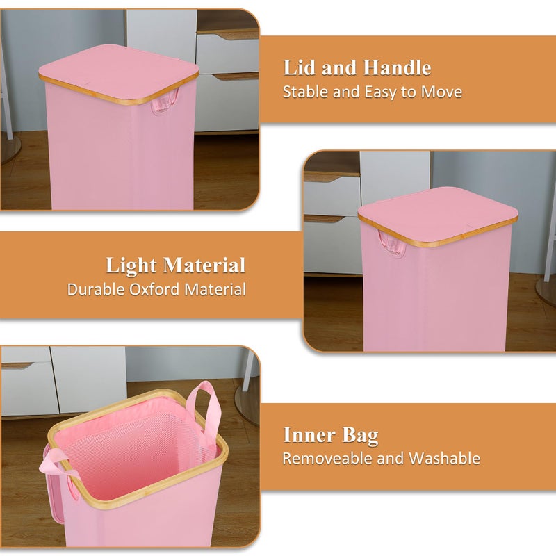 iEGrow Laundry Hamper with Lid, 110L Large Laundry Basket with Handle and Lid, Collapsible Clothes Basket Organizer with Removable Inner Bag for Clothes Toys Towels,Pink - Image 5