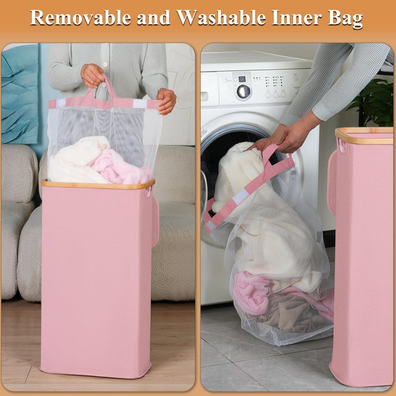 iEGrow Laundry Hamper with Lid, 110L Large Laundry Basket with Handle and Lid, Collapsible Clothes Basket Organizer with Removable Inner Bag for Clothes Toys Towels,Pink - Image 2
