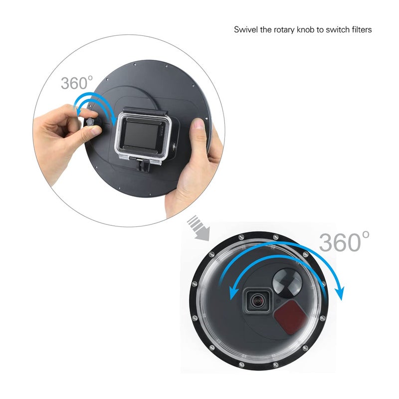 SOONSUN Dome Port for GoPro Hero 5 6 7 Black, Underwater Dome Lens with Waterproof Housing Case Built-in Switchable Red Filter, 10x Close-up Macro Filter and Standard Mode - Image 3