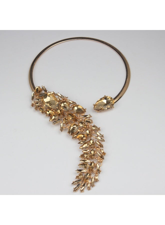 NIBEMINENT Exaggerated Fashion Rhinestone Peacock Tail Choker Necklace