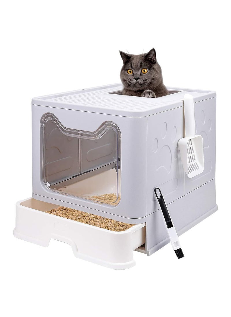 BLOOMING TIME - Two-Way Foldable Drawer-Type Cat Litter Box - Space-Saving and Stylish Grey Design - Image 1