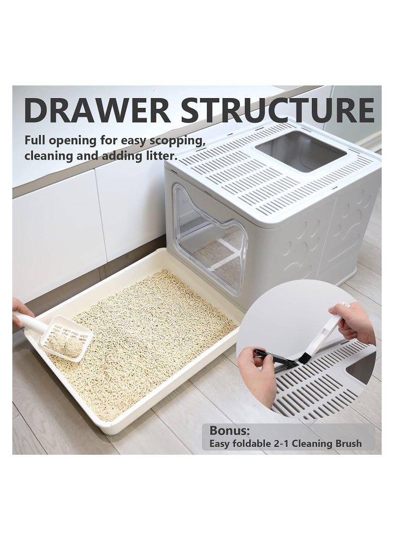 BLOOMING TIME - Two-Way Foldable Drawer-Type Cat Litter Box - Space-Saving and Stylish Grey Design - Image 1