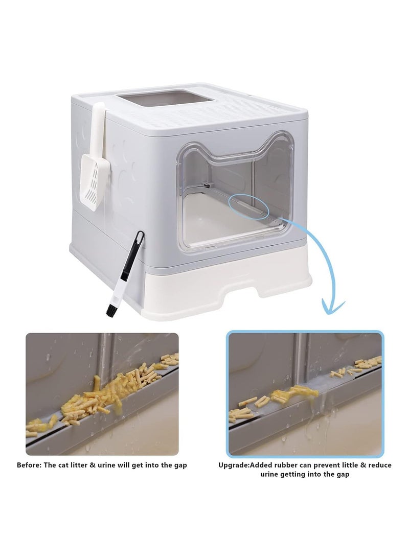 BLOOMING TIME - Two-Way Foldable Drawer-Type Cat Litter Box - Space-Saving and Stylish Grey Design - Image 1