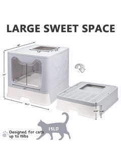 BLOOMING TIME Two-Way Foldable Drawer-Type Cat Litter Box - Space-Saving and Stylish Grey Design  - Image 2