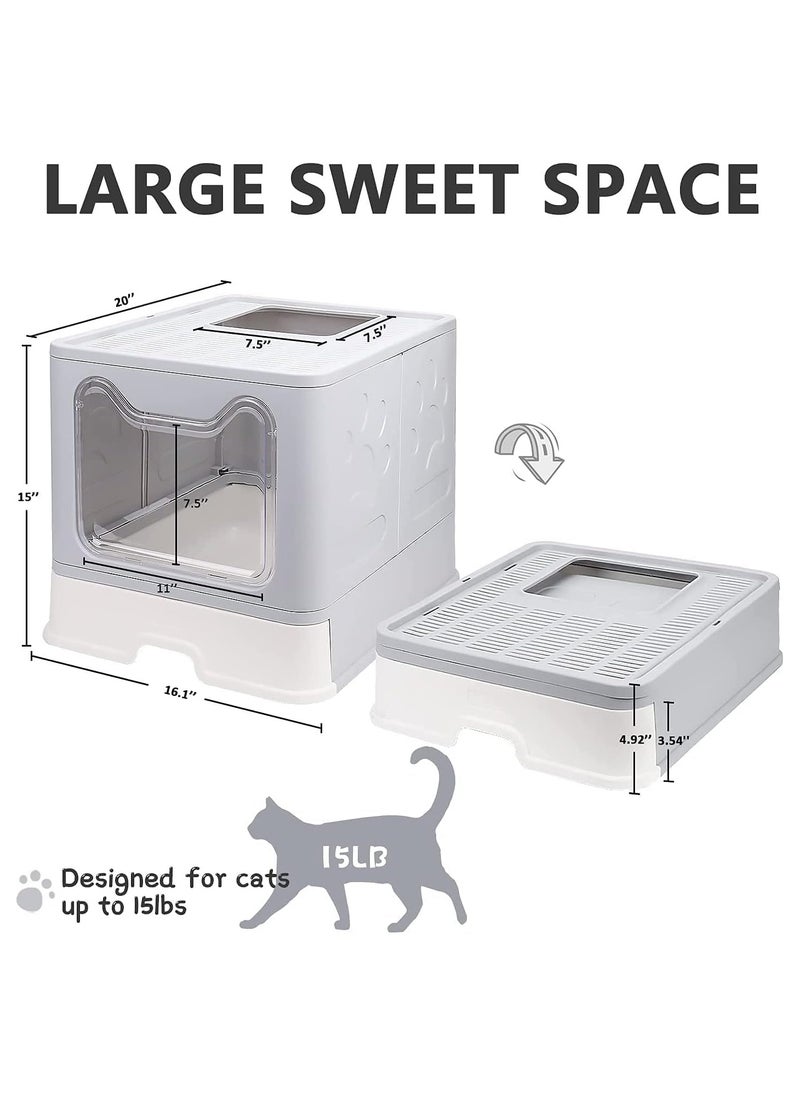 BLOOMING TIME - Two-Way Foldable Drawer-Type Cat Litter Box - Space-Saving and Stylish Grey Design - Image 1