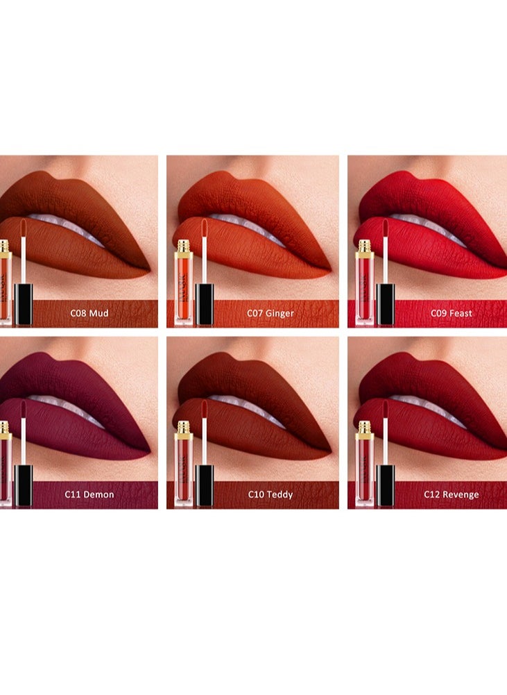 IMAGIC - IMAGIC Velvet Lipgloss | 12 Vibrant Colors | Long-Lasting, Highly Pigmented Formula | Soft Applicator for Easy Application (C12 REVENGE, 7ML) - Image 1