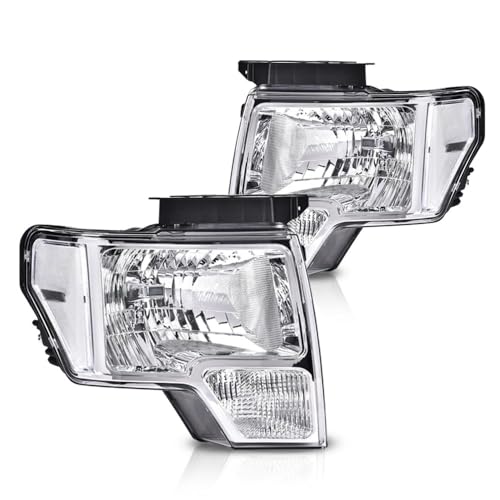 GPLUS G-PLUS Headlights Assembly, Compatible with Ford F150 2009 2010 2011 2012 2013 2014 (NOT Fit LED Style,Only Fit without LED Style) bumper Headlamp Clear lens Chrome Housing Clear Reflector - Image 1