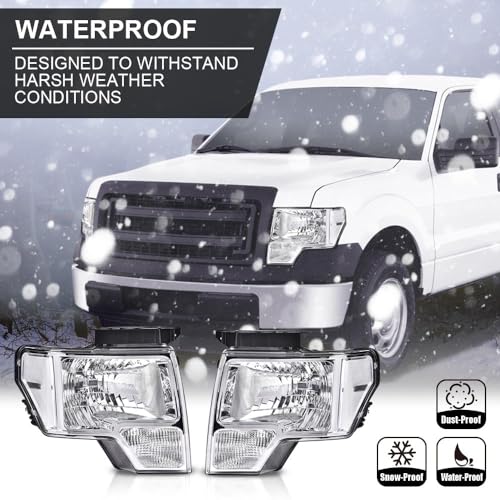 GPLUS G-PLUS Headlights Assembly, Compatible with Ford F150 2009 2010 2011 2012 2013 2014 (NOT Fit LED Style,Only Fit without LED Style) bumper Headlamp Clear lens Chrome Housing Clear Reflector - Image 3