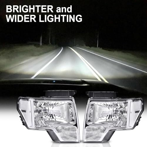 GPLUS G-PLUS Headlights Assembly, Compatible with Ford F150 2009 2010 2011 2012 2013 2014 (NOT Fit LED Style,Only Fit without LED Style) bumper Headlamp Clear lens Chrome Housing Clear Reflector - Image 4