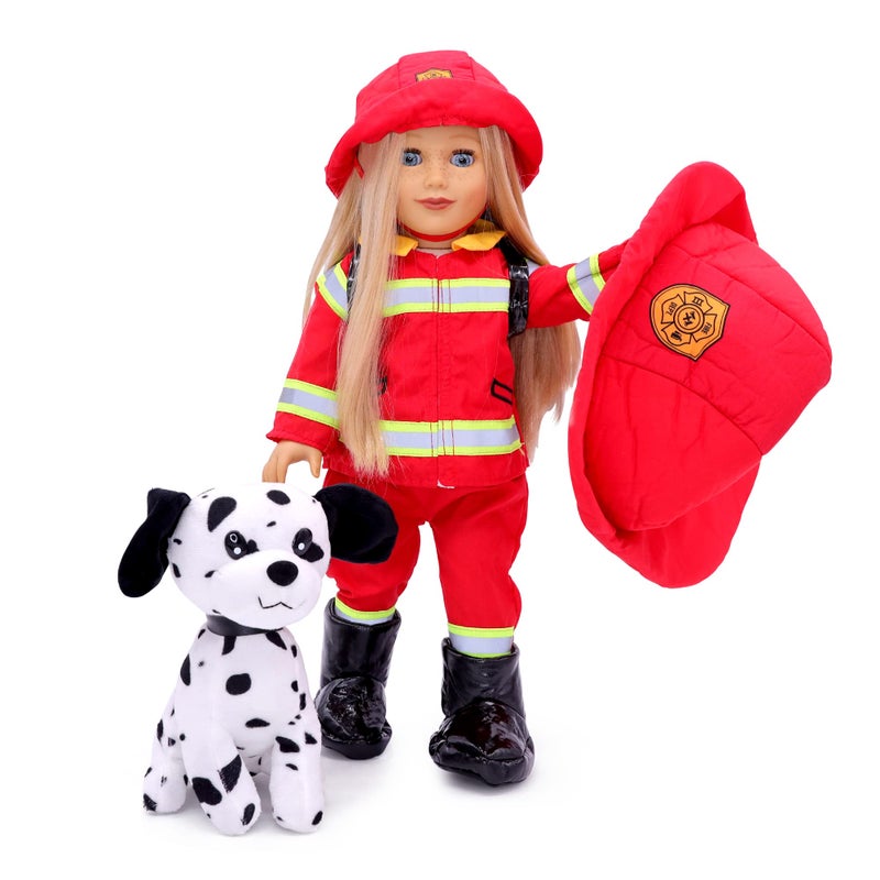 Playtime by Eimmie 18 Inch Doll Clothes - Firefighter Outfit  Matching Hat & Pet Dog Accessories Set - Outfits Fit American  Generation & Similar 18  Girls Dolls - Clothing Sets & Stuff for My Doll - Image 1